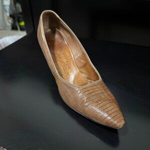 VINTAGE 60s TROYLINGS TAN LIZARD SKIN PUMP Size 7M